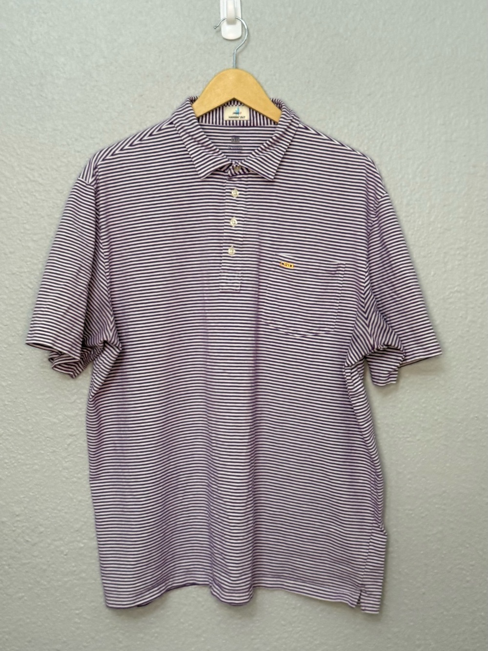 Johnnie-O | Hangin Out LSU Classic Stripped Polo | Purple/White | Size XXL